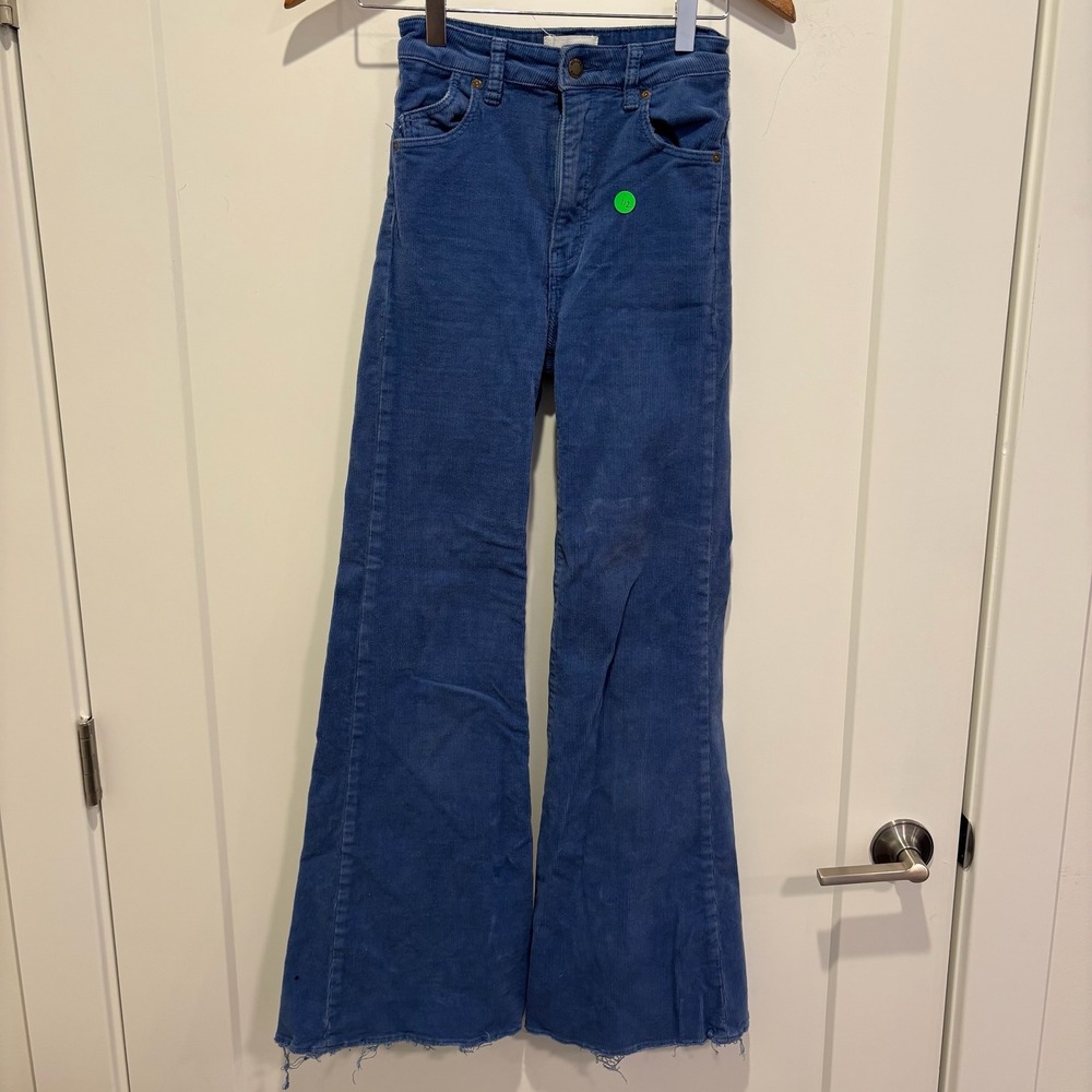 Rollas Eastcoast Flare Corduroy Pants Blue High Rise Raw Hem Size 24 Aussie 6‎